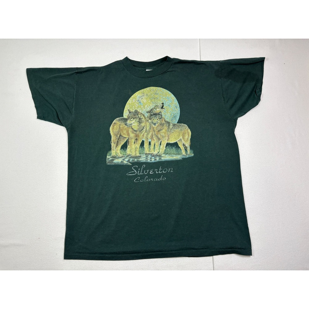 Vintage Eagle Silverton Colorado Wolf Moon Graphic T-Shirt Dark Green XXL USA